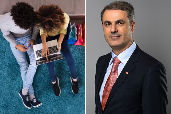 par som shoppar online och näringsminister Ibrahim Baylan